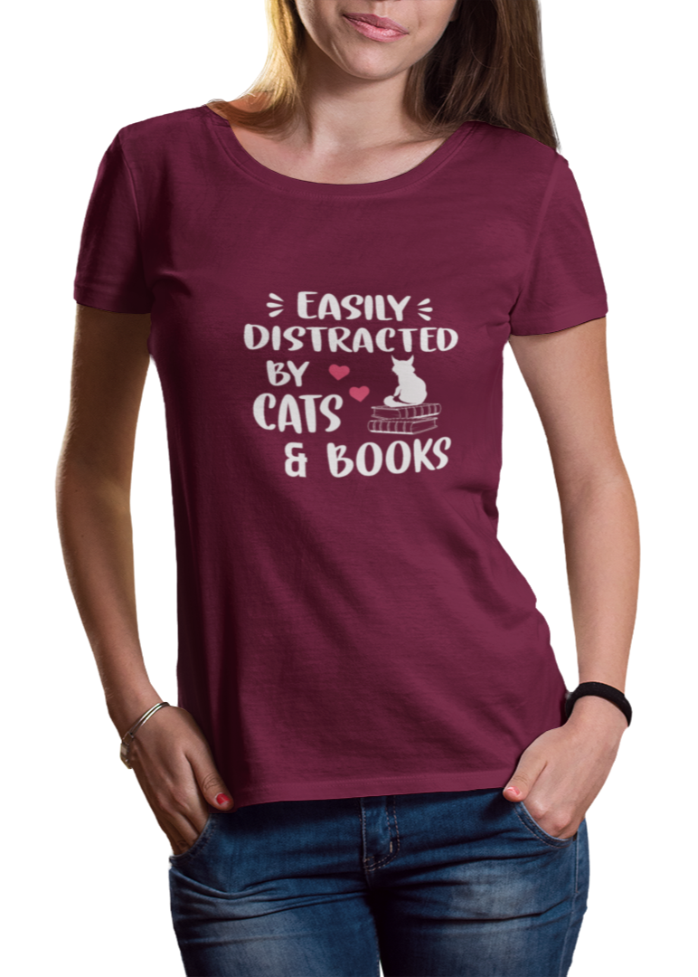 Easily Distracted By Cats And Books Women Classic T-Shirt