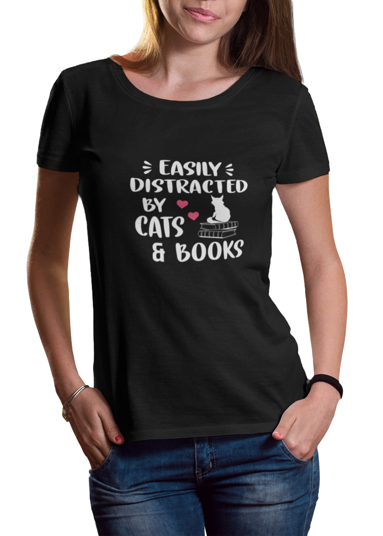 Easily Distracted By Cats And Books Women Classic T-Shirt