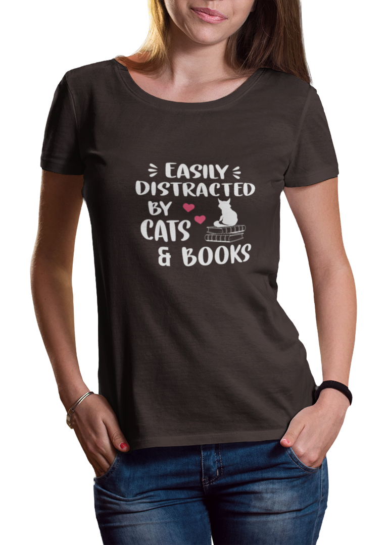 Easily Distracted By Cats And Books Women Classic T-Shirt