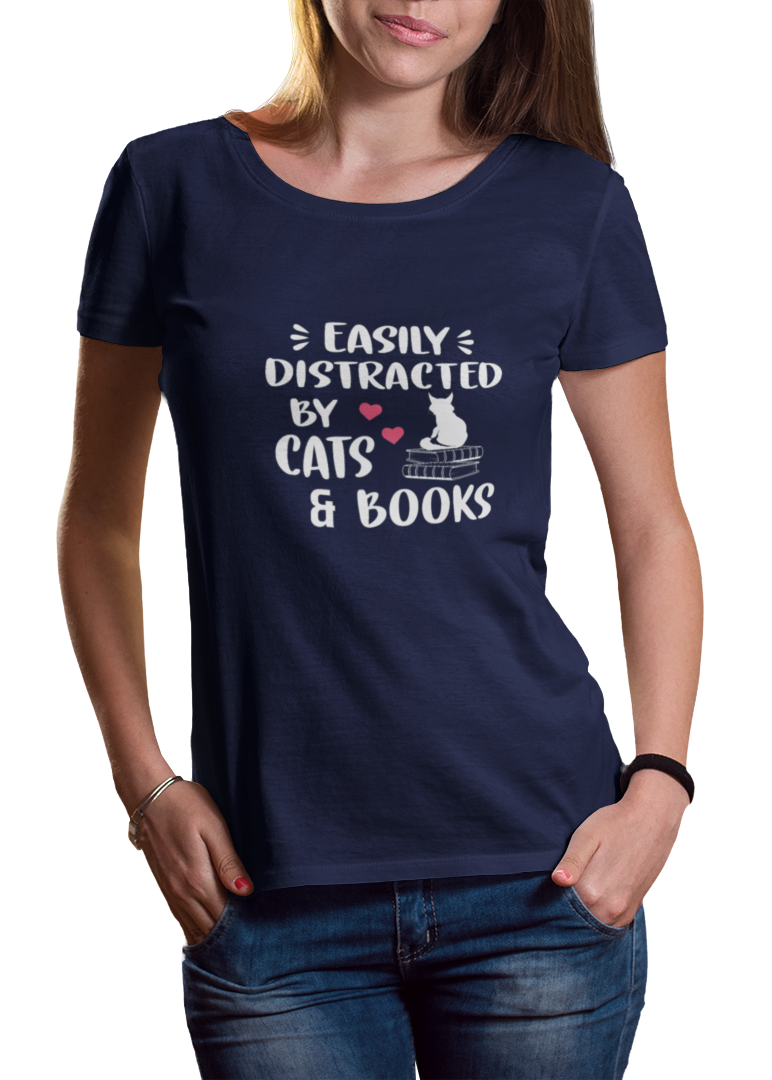 Easily Distracted By Cats And Books Women Classic T-Shirt