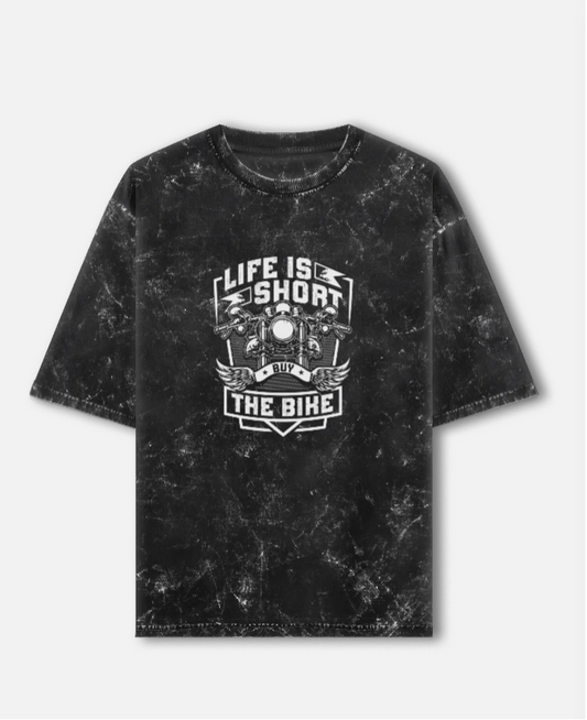 Life Is Short Buy The Bike Unisex Acid Washed Oversized T-Shirt