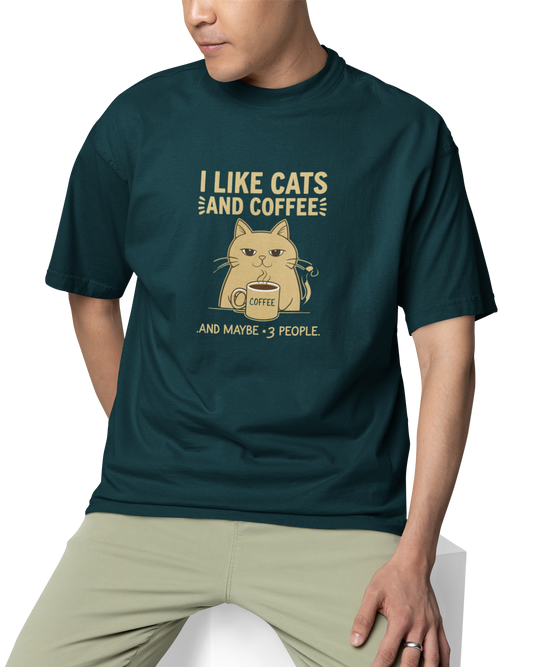 I Like Cats And Coffee Unisex Oversized T-Shirt