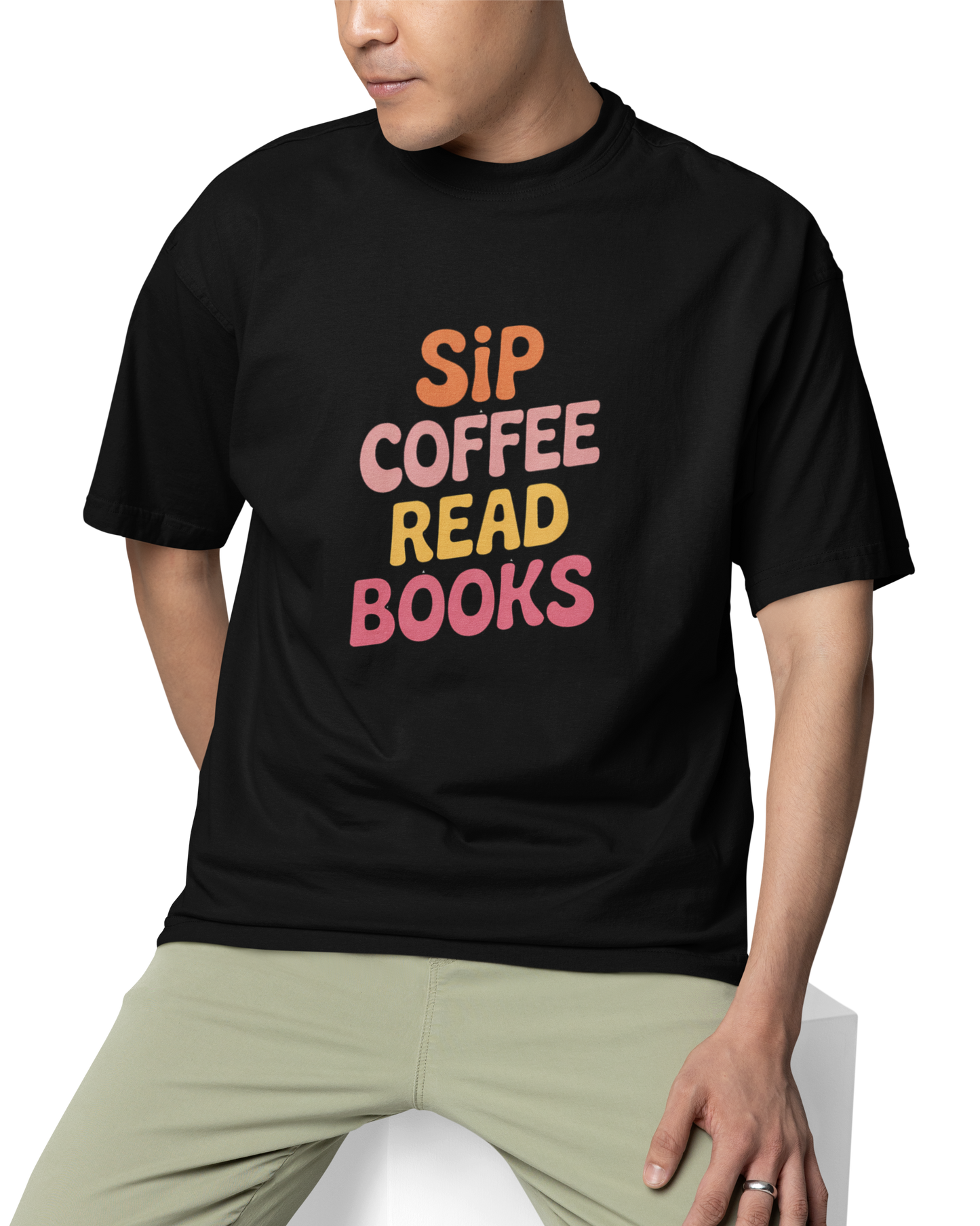Sip Coffee Read Books Unisex Oversized T-Shirt
