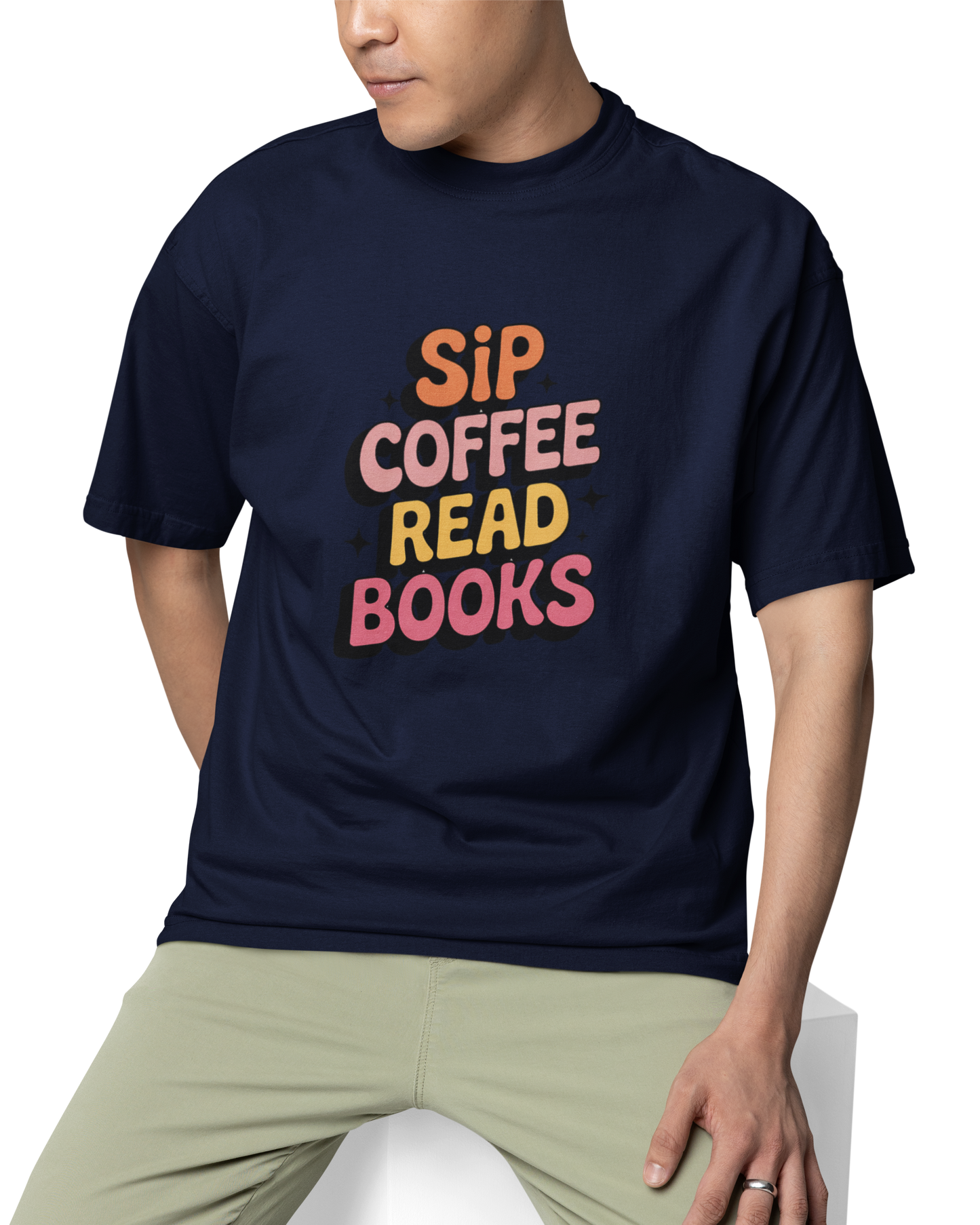Sip Coffee Read Books Unisex Oversized T-Shirt
