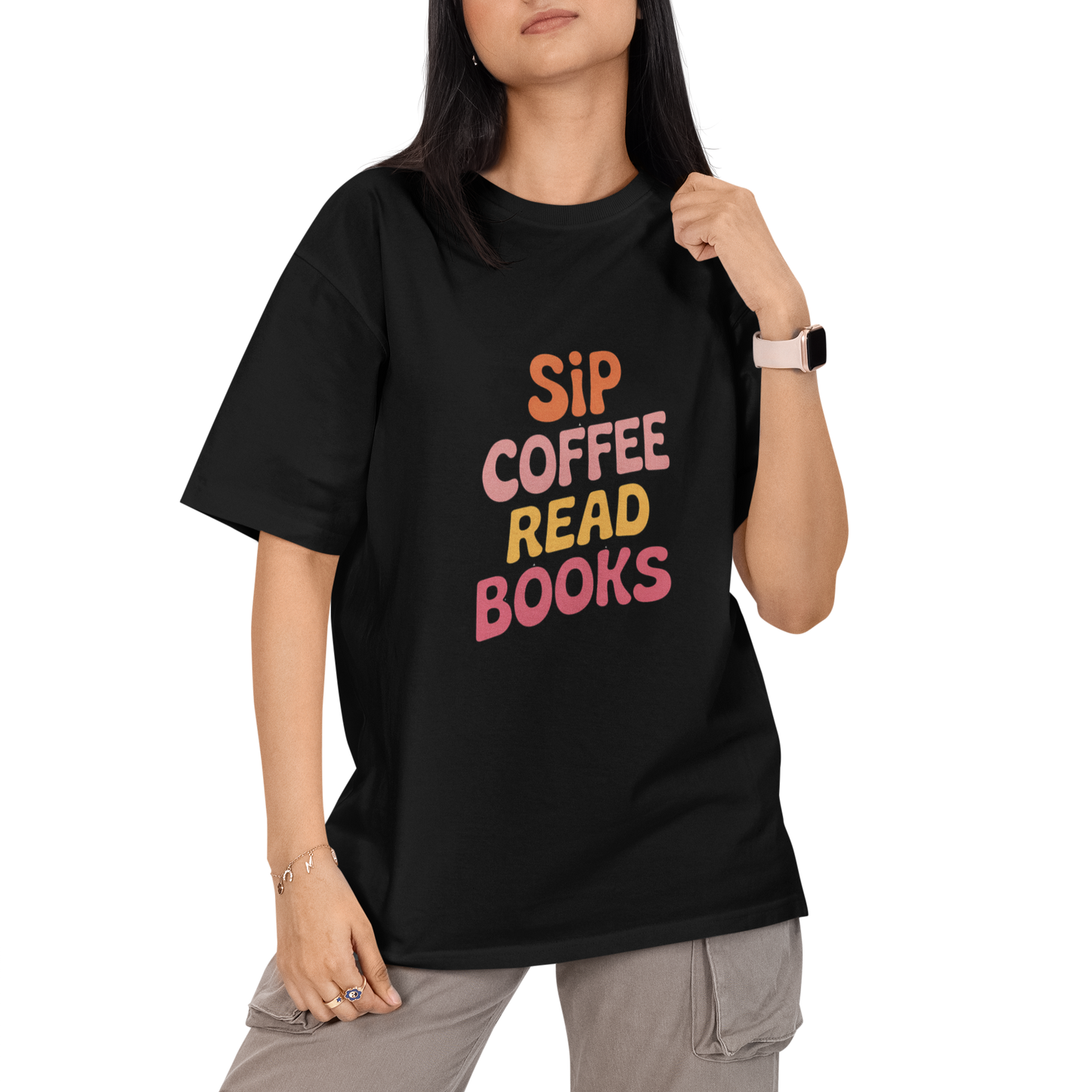 Sip Coffee Read Books Unisex Oversized T-Shirt
