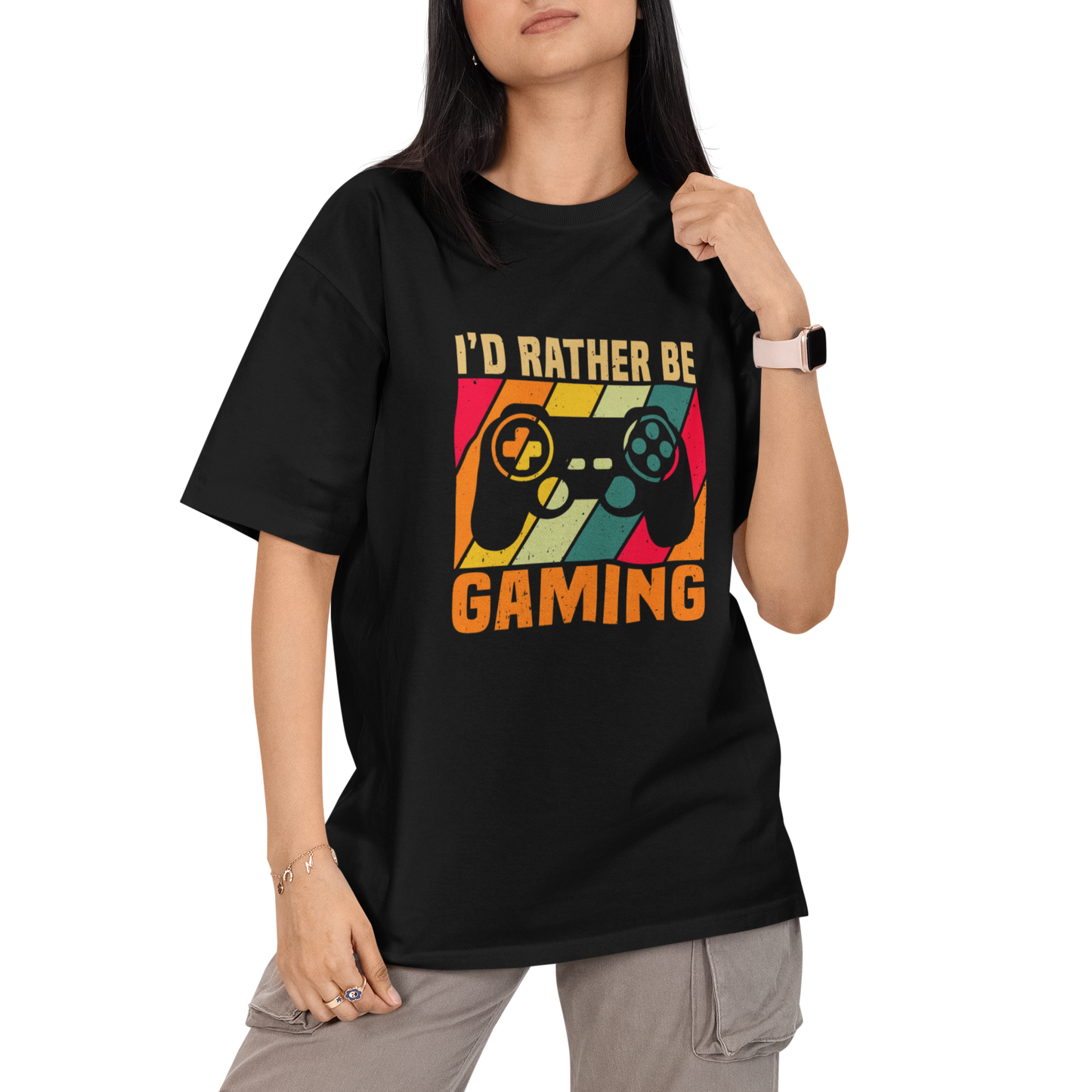 I'd Be Rather Gaming Unisex Oversized T-Shirt