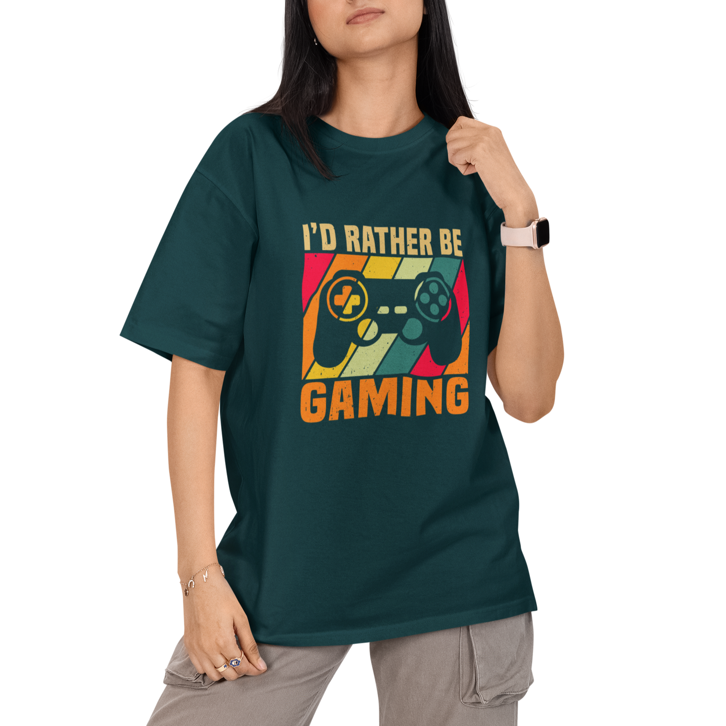 I'd Be Rather Gaming Unisex Oversized T-Shirt