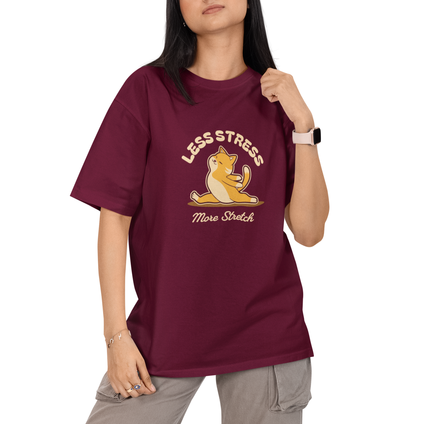 Less Stress More Stretch Unisex Oversized T-Shirt