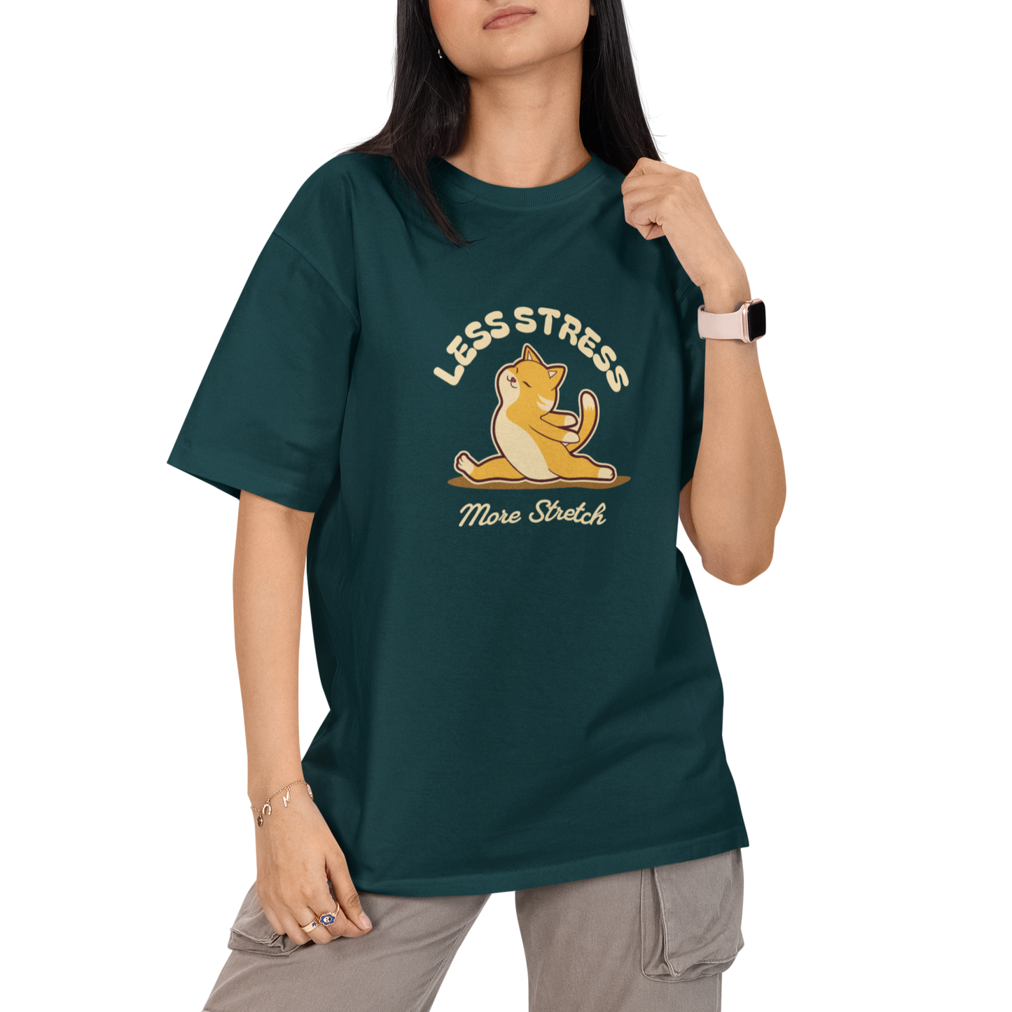 Less Stress More Stretch Unisex Oversized T-Shirt