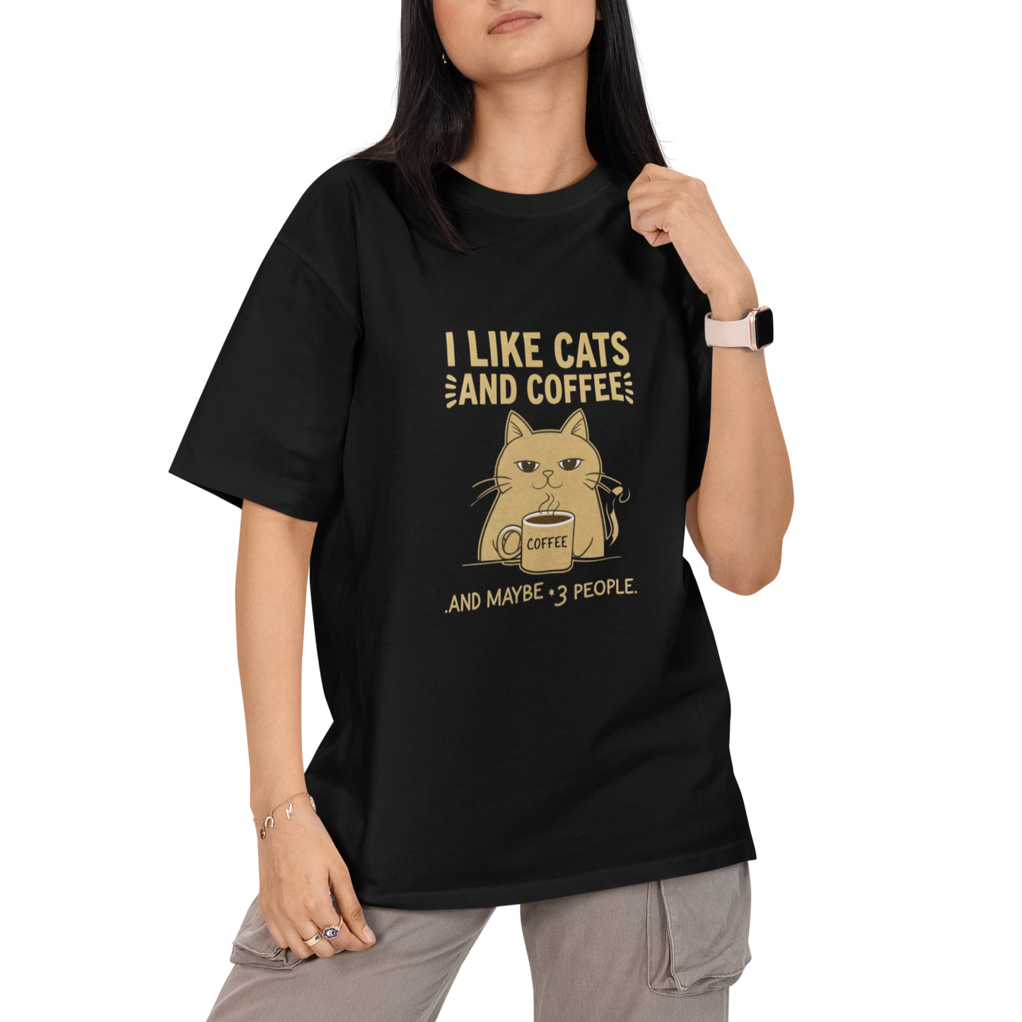 I Like Cats And Coffee Unisex Oversized T-Shirt