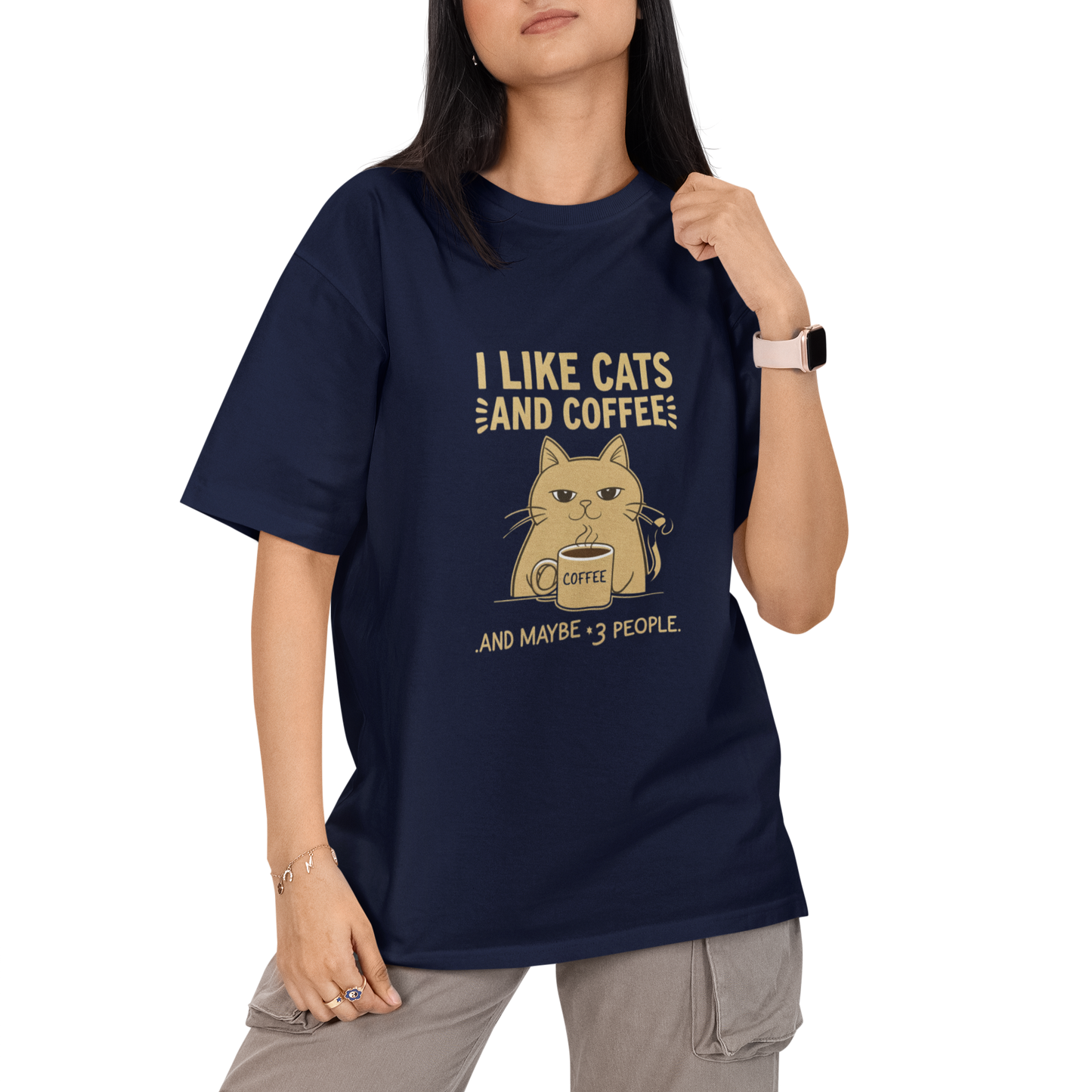 I Like Cats And Coffee Unisex Oversized T-Shirt