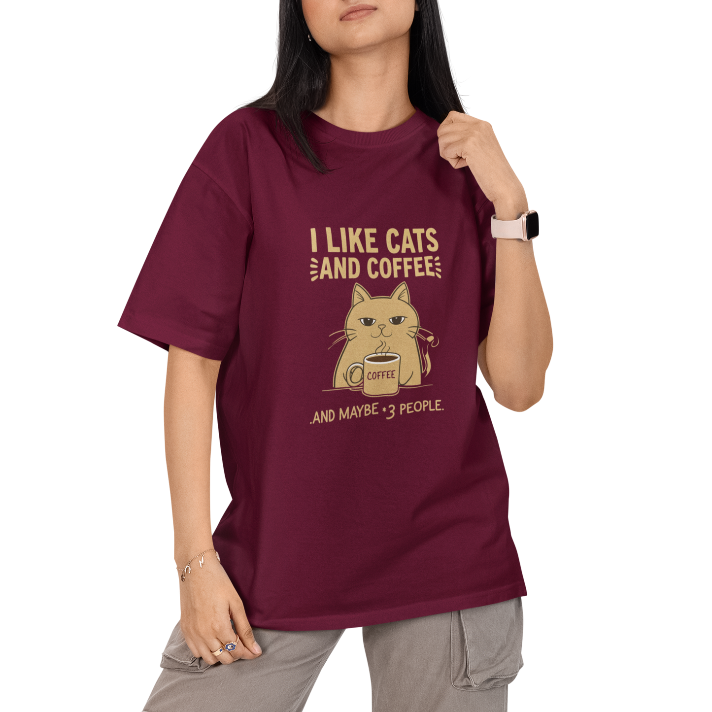 I Like Cats And Coffee Unisex Oversized T-Shirt