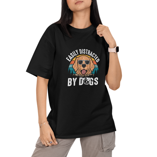 Easily Distracted By Dogs Unisex Oversized T-Shirt