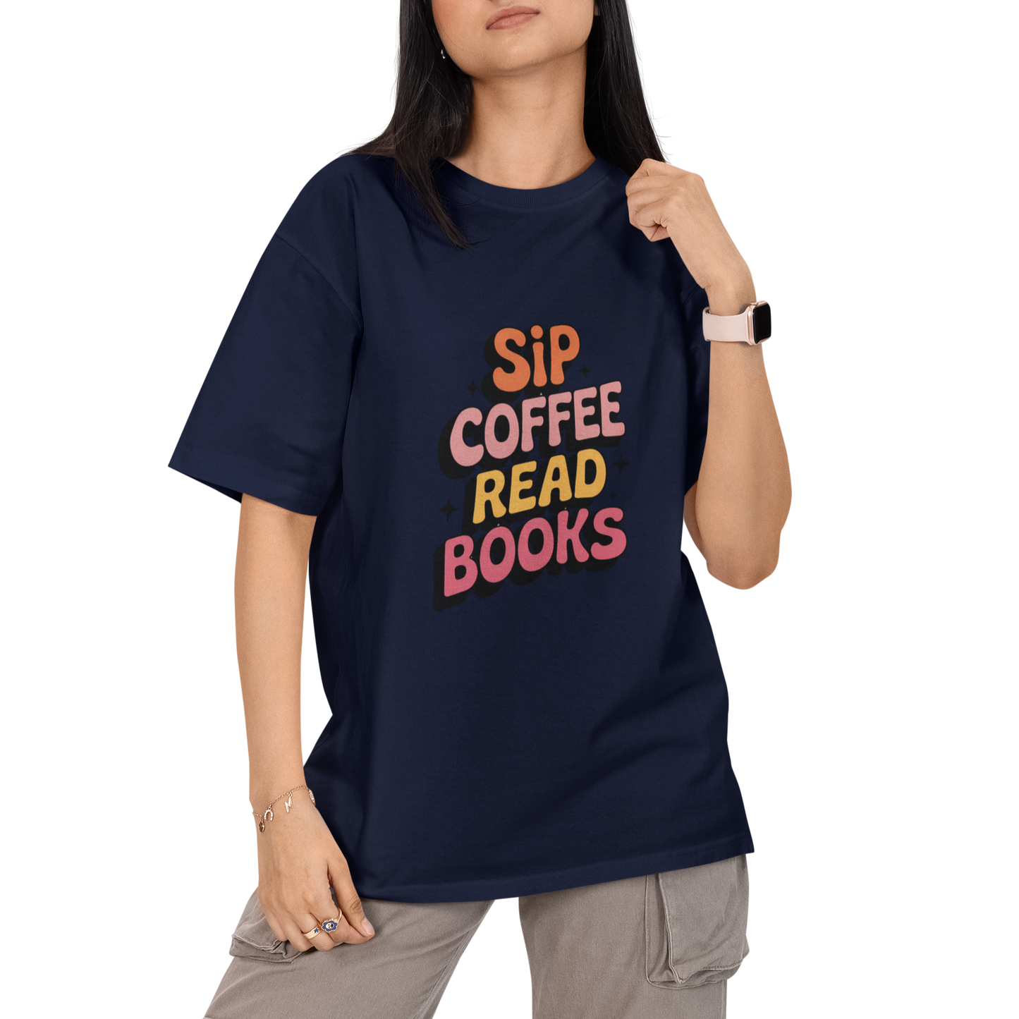 Sip Coffee Read Books Unisex Oversized T-Shirt