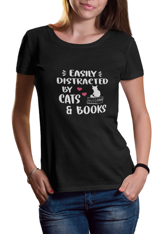 Easily Distracted By Cats And Books Women Classic T-Shirt