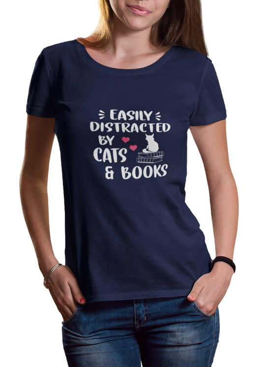 Easily Distracted By Cats And Books Women Classic T-Shirt