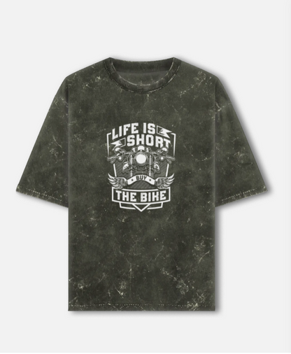 Life Is Short Buy The Bike Unisex Acid Washed Oversized T-Shirt