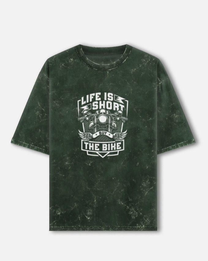 Life Is Short Buy The Bike Unisex Acid Washed Oversized T-Shirt