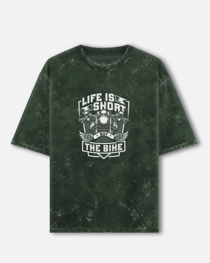 Life Is Short Buy The Bike Unisex Acid Washed Oversized T-Shirt