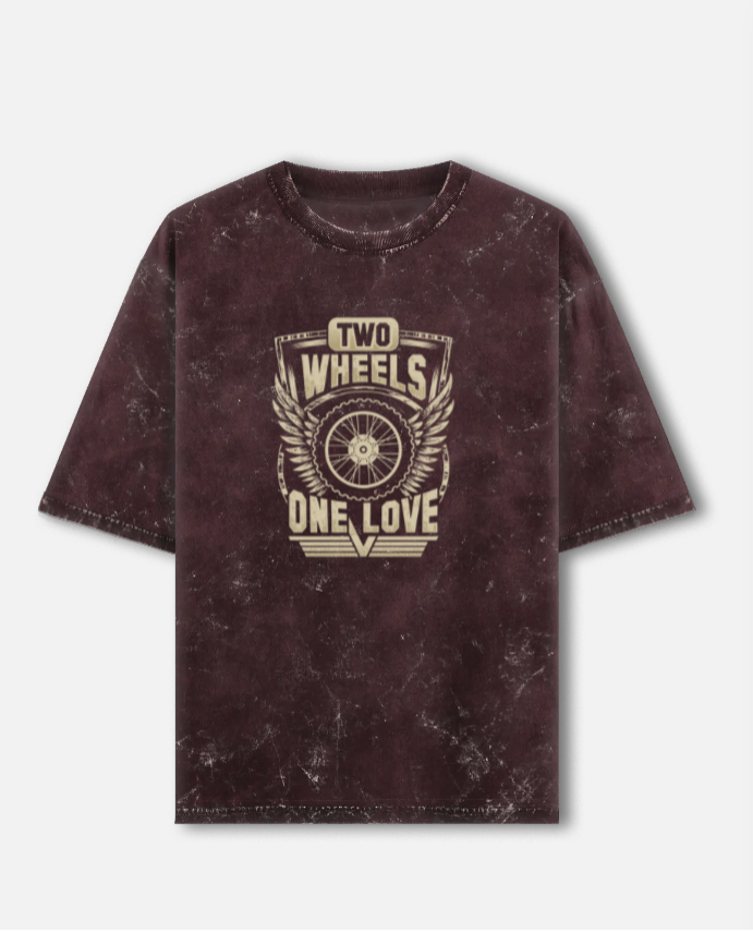 Two Wheels One Love Unisex Acid Washed Oversized T-Shirt