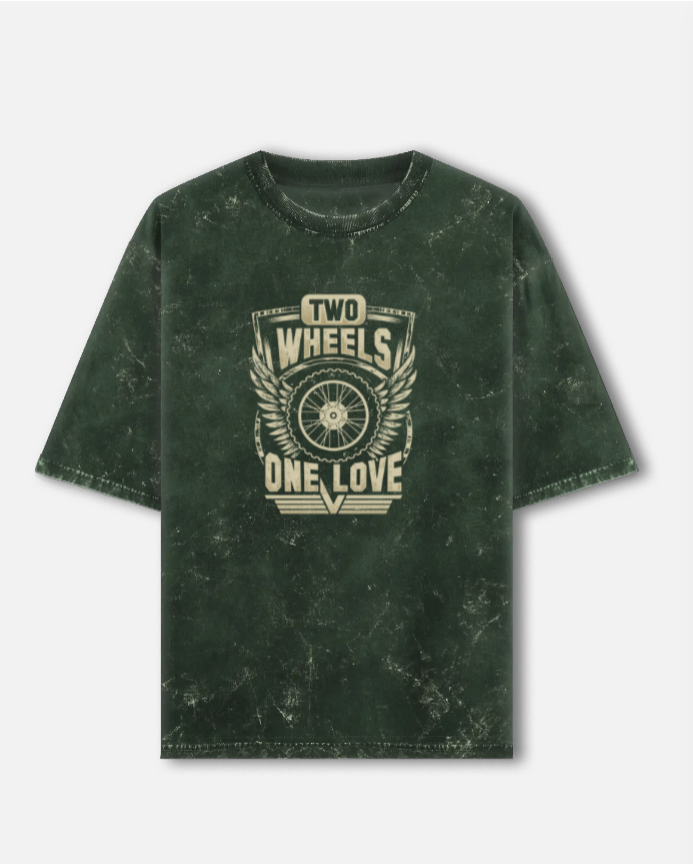 Two Wheels One Love Unisex Acid Washed Oversized T-Shirt