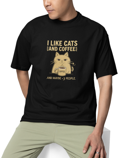 I Like Cats And Coffee Unisex Oversized T-Shirt