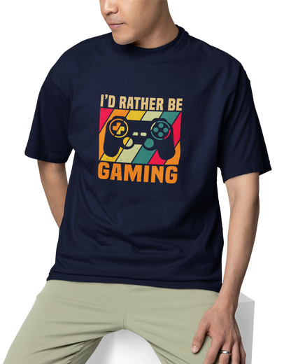 I'd Be Rather Gaming Unisex Oversized T-Shirt
