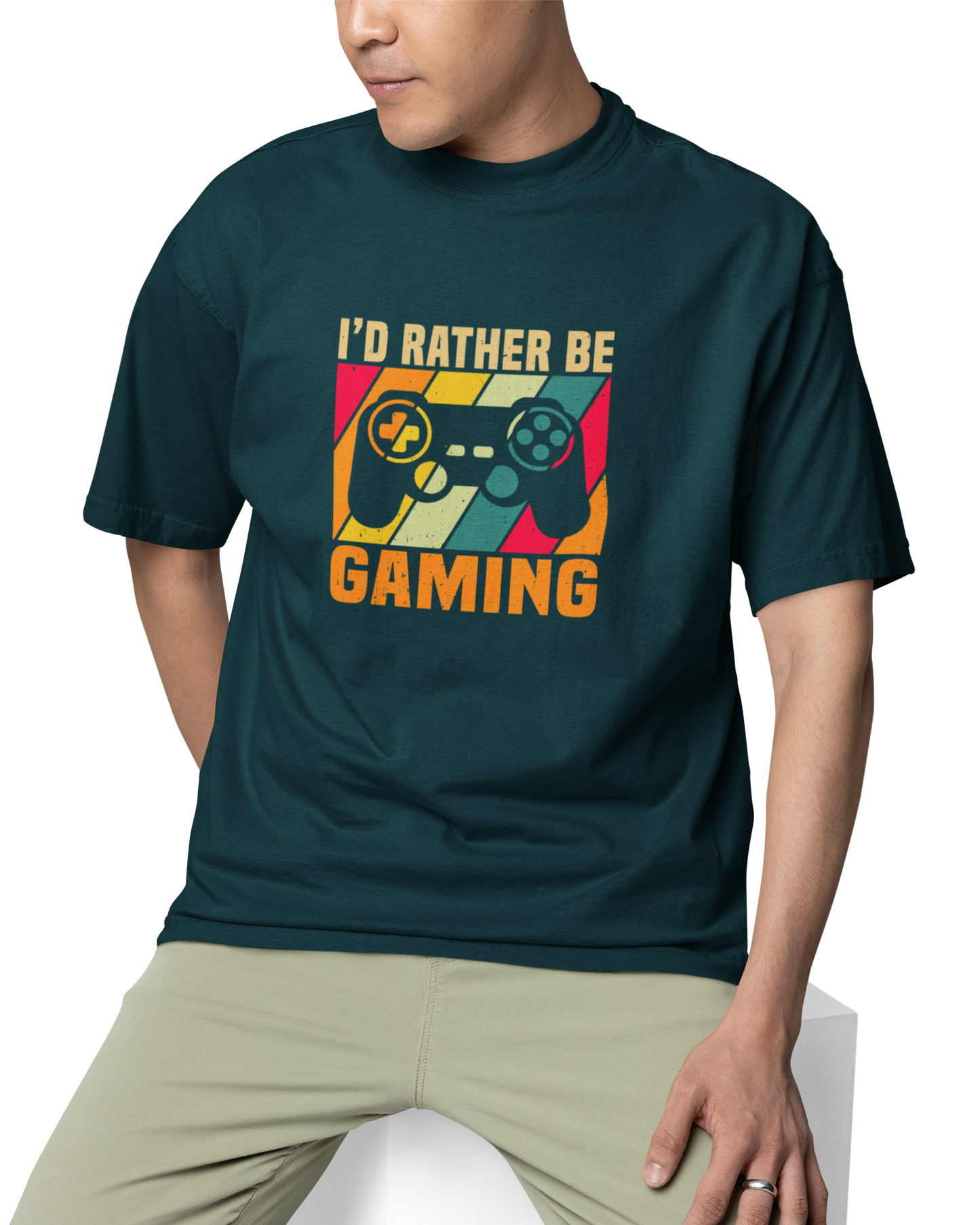 I'd Be Rather Gaming Unisex Oversized T-Shirt