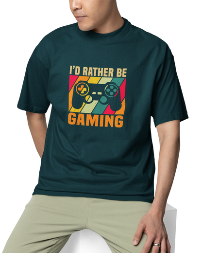 I'd Be Rather Gaming Unisex Oversized T-Shirt