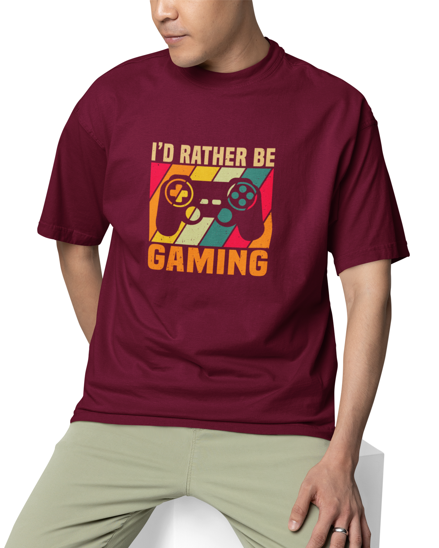 I'd Be Rather Gaming Unisex Oversized T-Shirt