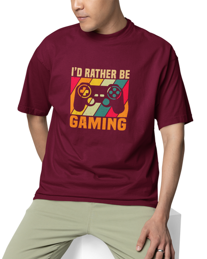 I'd Be Rather Gaming Unisex Oversized T-Shirt