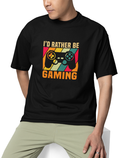 I'd Be Rather Gaming Unisex Oversized T-Shirt