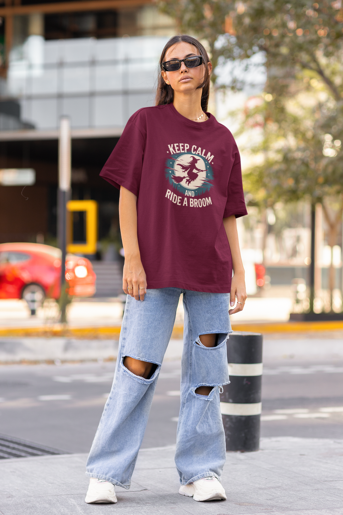 Keep Calm And Ride A Broom Unisex Oversized T-Shirt