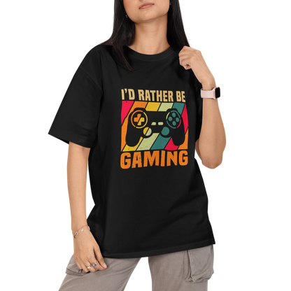 I'd Be Rather Gaming Unisex Oversized T-Shirt