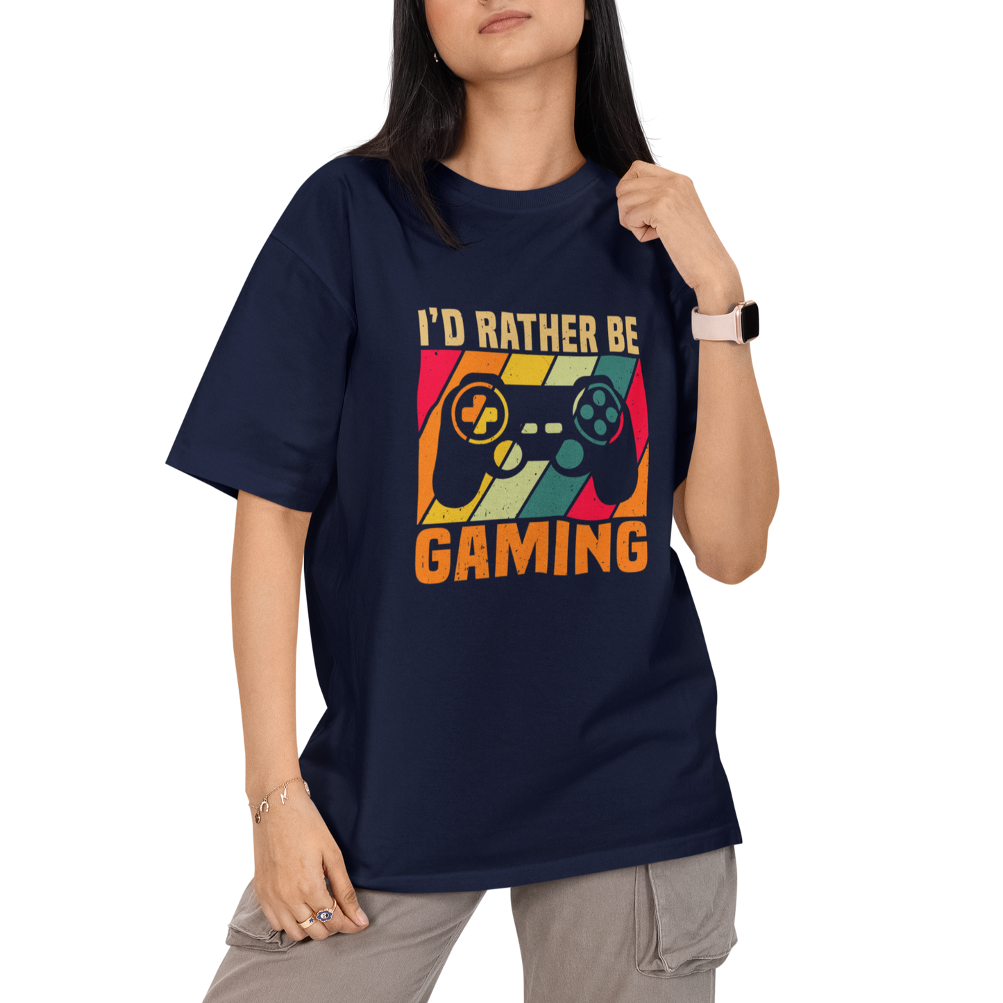 I'd Be Rather Gaming Unisex Oversized T-Shirt