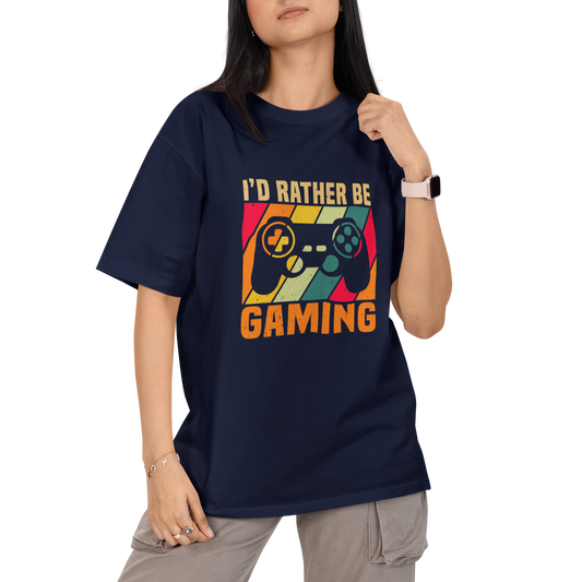 I'd Be Rather Gaming Unisex Oversized T-Shirt