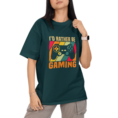 I'd Be Rather Gaming Unisex Oversized T-Shirt