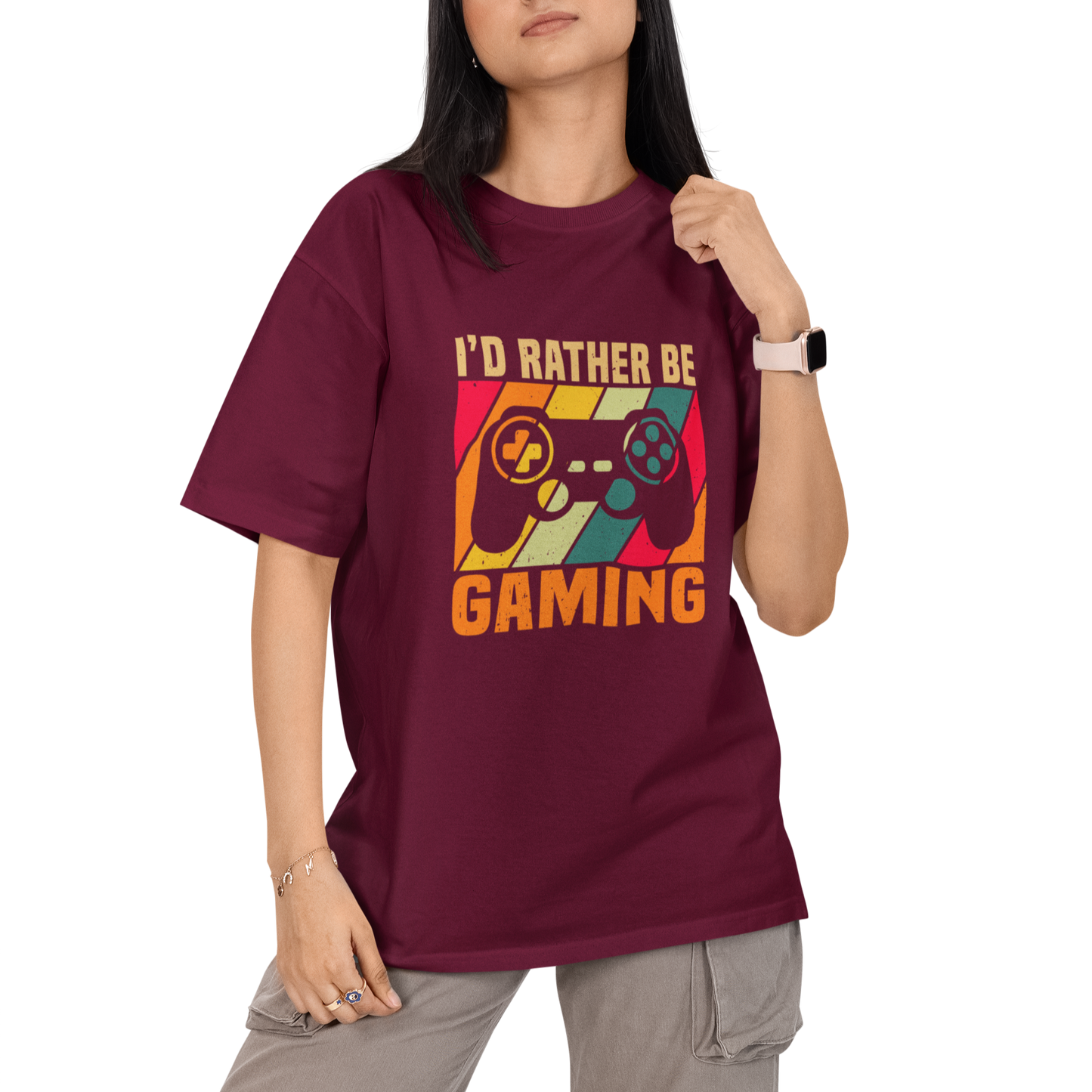 I'd Be Rather Gaming Unisex Oversized T-Shirt