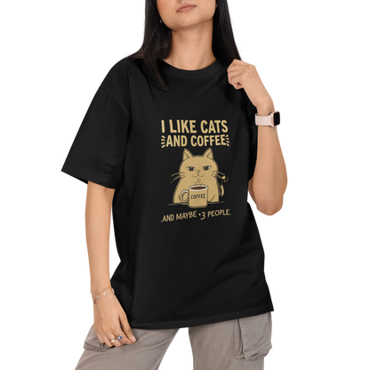 I Like Cats And Coffee Unisex Oversized T-Shirt