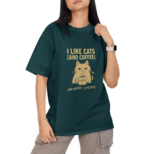 I Like Cats And Coffee Unisex Oversized T-Shirt