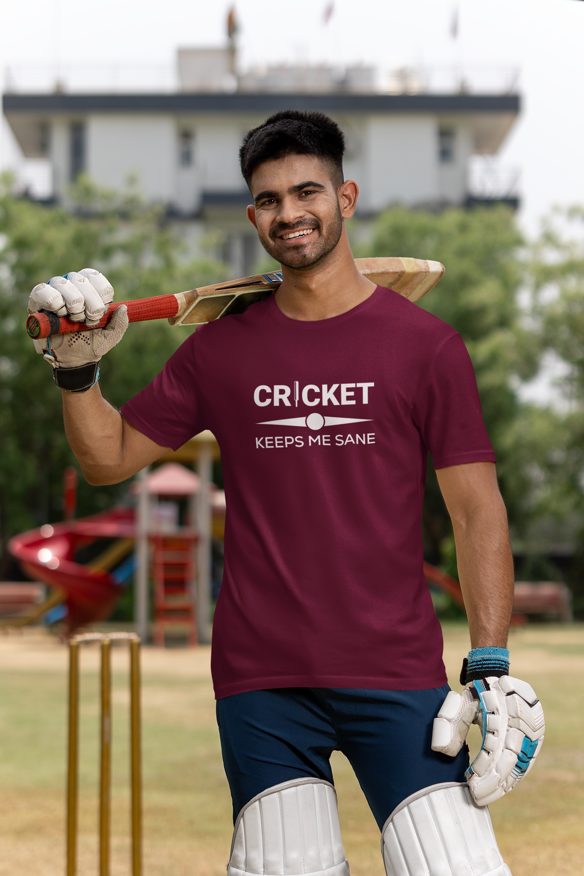 Cricket Keeps Me Sane Men Classic Crew T-Shirt