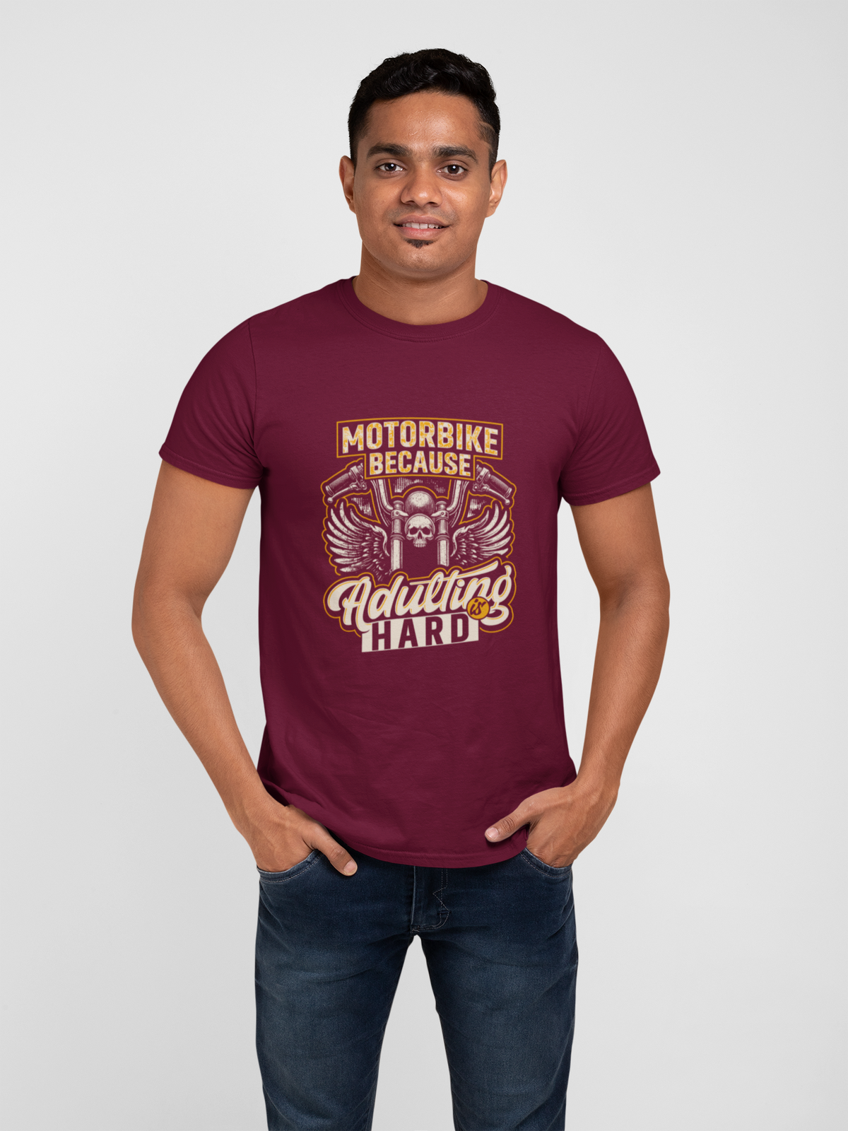 Motorbike Because Adulting Is Hard Men Classic Crew T-Shirt