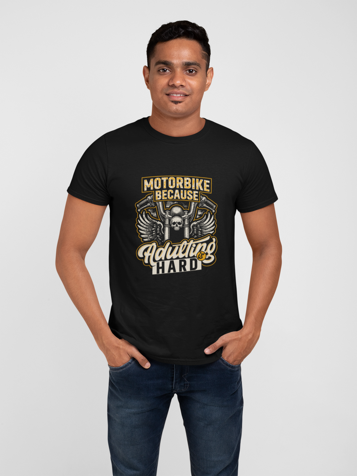Motorbike Because Adulting Is Hard Men Classic Crew T-Shirt