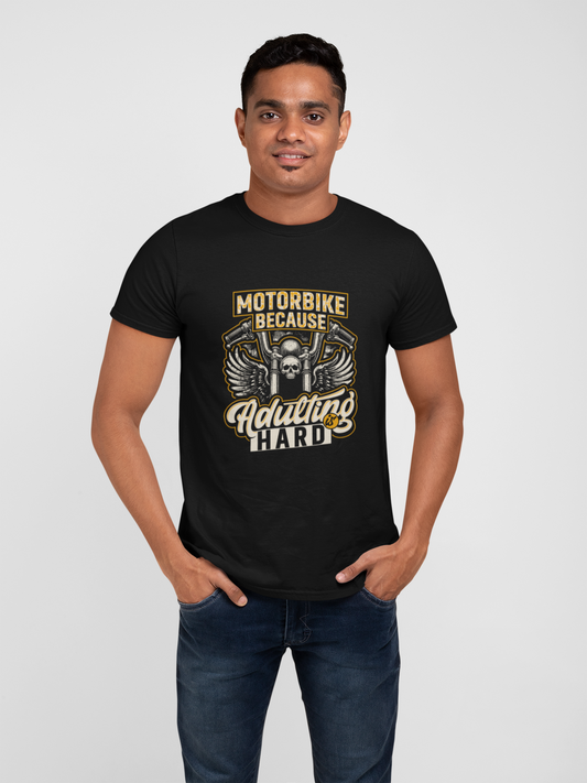 Motorbike Because Adulting Is Hard Men Classic Crew T-Shirt
